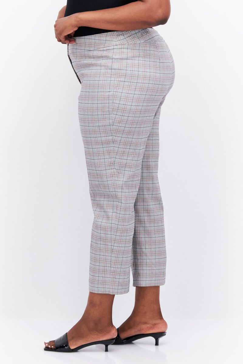 Kasper  Women Plus Size Plaid Straight Leg Pants, Grey Combo - Image 2